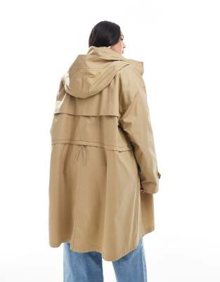Asos Curve Asos Design Curve Hooded Washed Trench Coat In Neutral