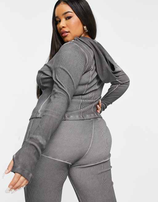 ASOS DESIGN Curve hoodie co-ord with contour seaming in washed grey, 2 of 4
