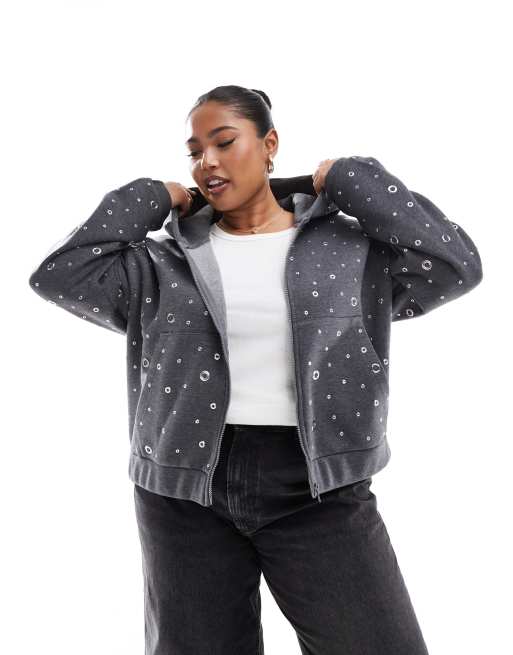 ASOS DESIGN Curve - Hoodie met ritssluiting en oogjes in grijs