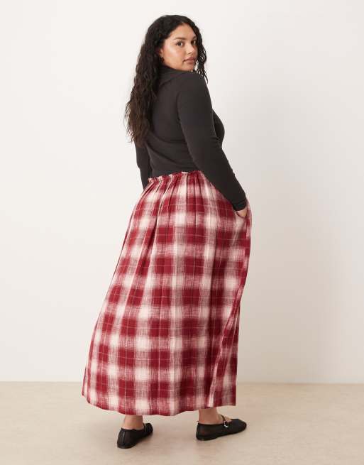 ASOS DESIGN Curve - Hoogsluitende hybride maxi jurk met lange mouwen in rood geruit, 4 van 4