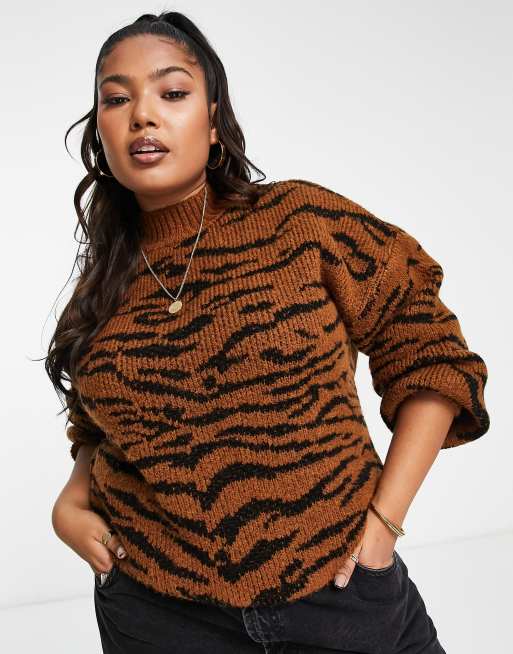 constant versieren onderwijzen ASOS DESIGN Curve - Hoogsluitende trui met tijgerprint | ASOS