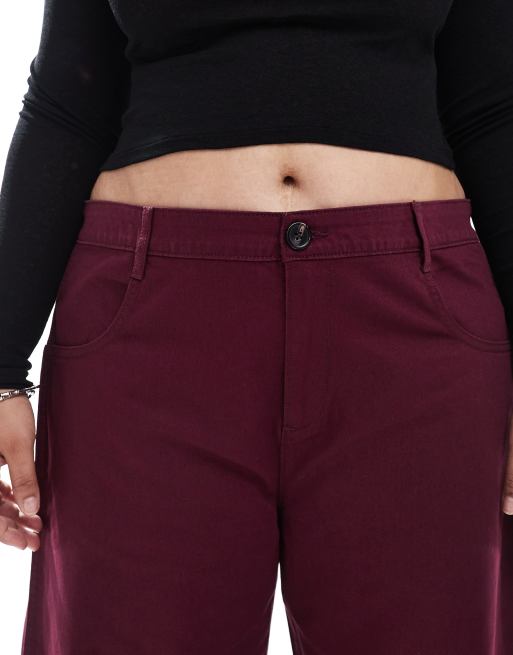 ASOS DESIGN Curve horseshoe trousers with tab waist detail in wine, 5 of 5