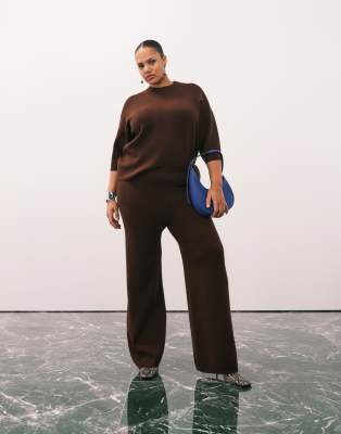 ASOS DESIGN Curve - Hose aus kompaktem Strick in Schokobraun, Kombiteil-Brown
