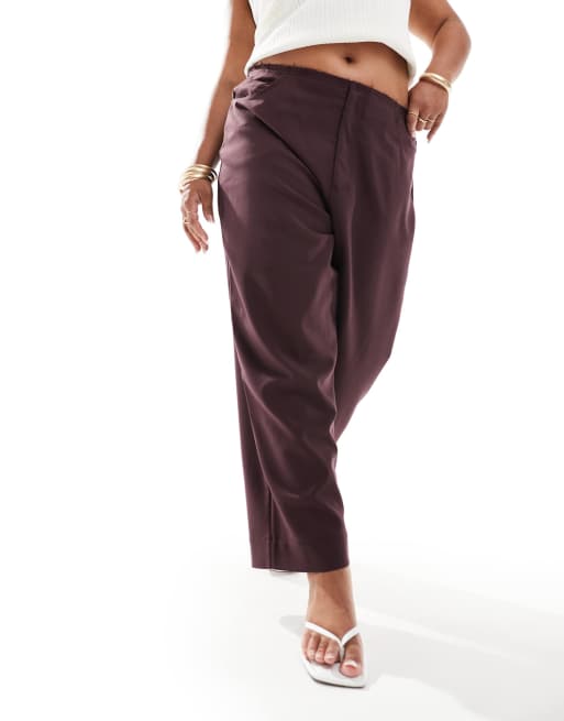 ASOS DESIGN Curve – Hose in Burgunderrot mit ungesäumter Kante
