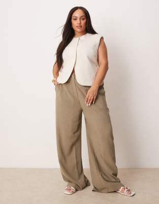 ASOS DESIGN Curve - Hose in Khaki mit Leinenanteil und lockerem, geradem Schnitt-Grün