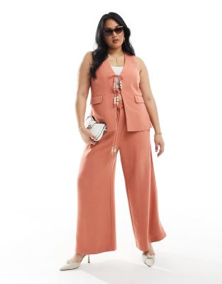 ASOS Design Curve – Hose in strukturiertem Rostrot mit weitem Bein und perlenbesetztem Bindedetail