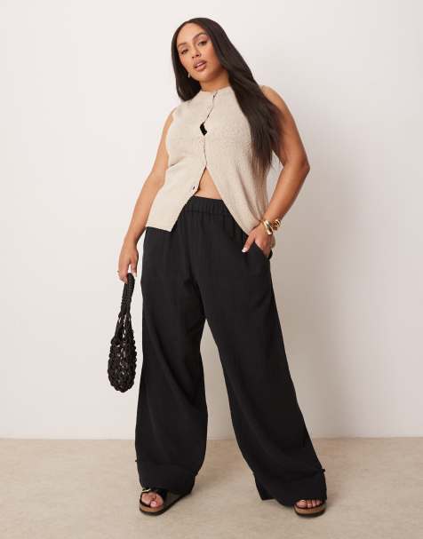 ASOS DESIGN Curve – Hose mit Gummiband aus robuster Baumwolle in Schwarz - view 1