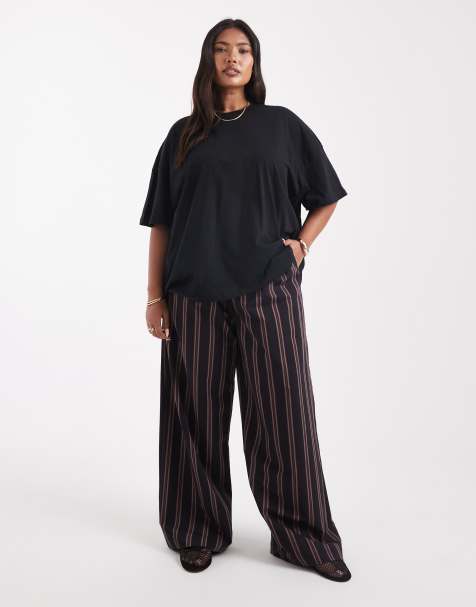 ASOS DESIGN Curve – Hose zum Überziehen in Marineblau mit weitem Bein und Streifen - view 1