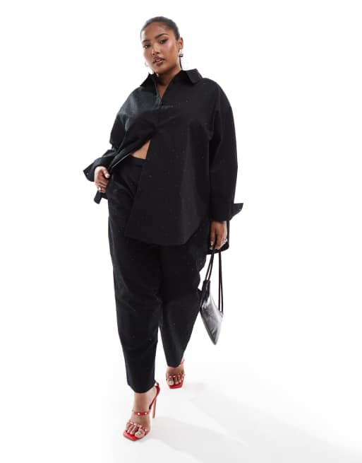 ASOS DESIGN Curve hotfix shirt and pants set in black