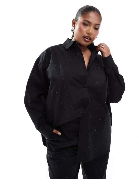 ASOS DESIGN Curve hotfix shirt in black - part of a set - view 1
