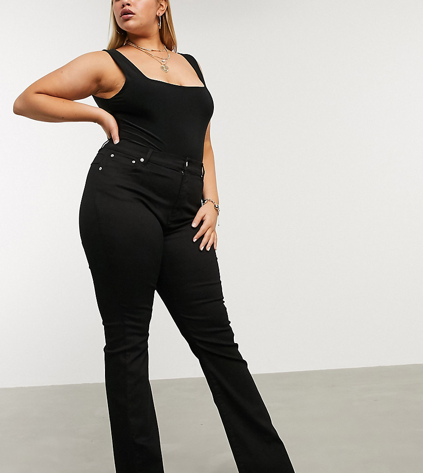 ASOS DESIGN Curve hourglass high rise 'lift and contour' flare jeans in clean black