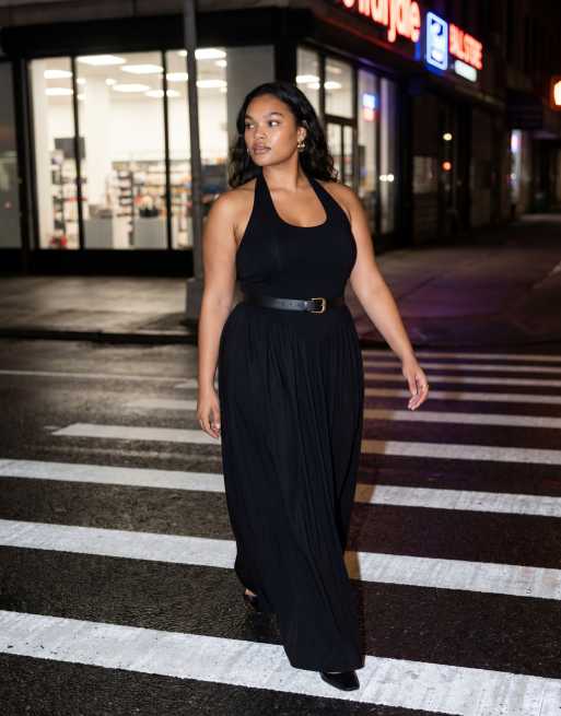 ASOS DESIGN CURVE – Hüft- und Taillengürtel in Schwarz mit Schnalle in Altgoldoptik, 10 von 10