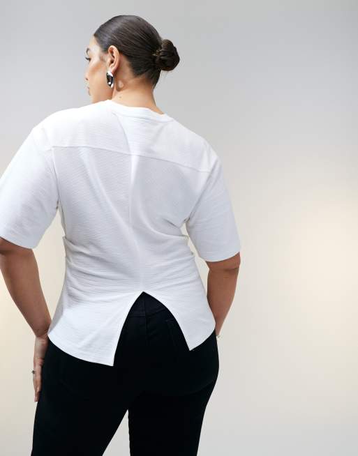 ASOS DESIGN Curve - Hvid løstsiddende T-shirt med korset-talje og tesktur, 4 af 4