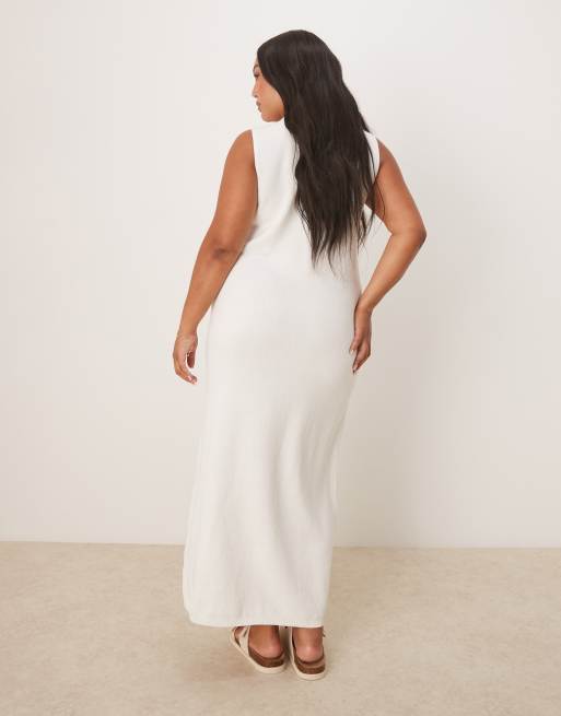 ASOS DESIGN Curve - Hvid midaxikjole i strik med blomsterapplikationsdetalje, 2 af 4