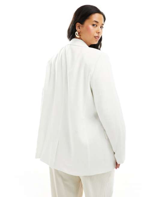 ASOS DESIGN Curve - Hvid og afslappet blazer i hørblanding, 2 af 4