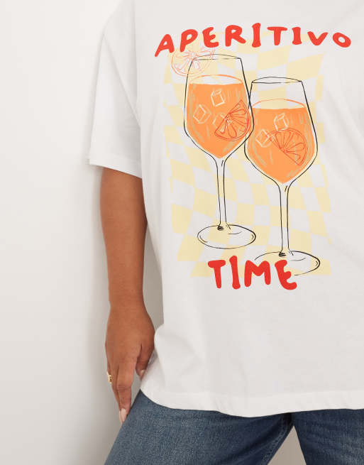 ASOS DESIGN Curve - Hvid oversized T-shirt med 'Aperitivo Time'-drinksprint, 2 af 4