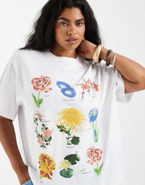ASOS DESIGN Curve - Hvid oversized T-shirt med blomsterprint i vintage-stil - view 1
