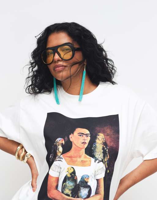 ASOS DESIGN Curve - Hvid oversized T-shirt med 'Me and my parrots'-print, 2 af 8