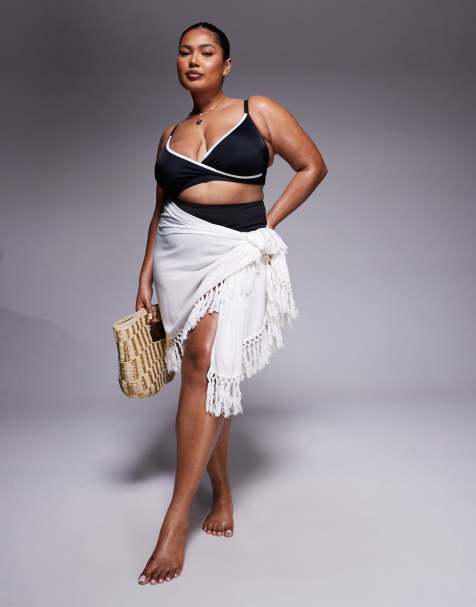 ASOS DESIGN Curve - Hvid strand-sarong med frynser - view 1