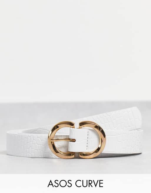 ASOS DESIGN Curve - Hvid talje- og hoftebælte med cirkeldesign i croc