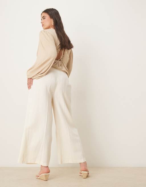 ASOS DESIGN Curve - Hvide skræddersyede culotte-bukser i hørblanding, 3 af 5