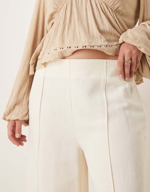 ASOS DESIGN Curve - Hvide skræddersyede culotte-bukser i hørblanding, 4 af 5