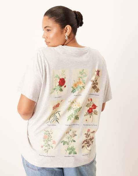 ASOS DESIGN Curve - Hvidmeleret T-shirt med blomsterskema-grafik i Regular Fit - view 1