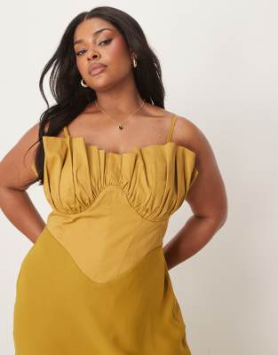 Asos Curve Asos Design Curve Hybrid Corset Bias Midaxi Dress In Yellow