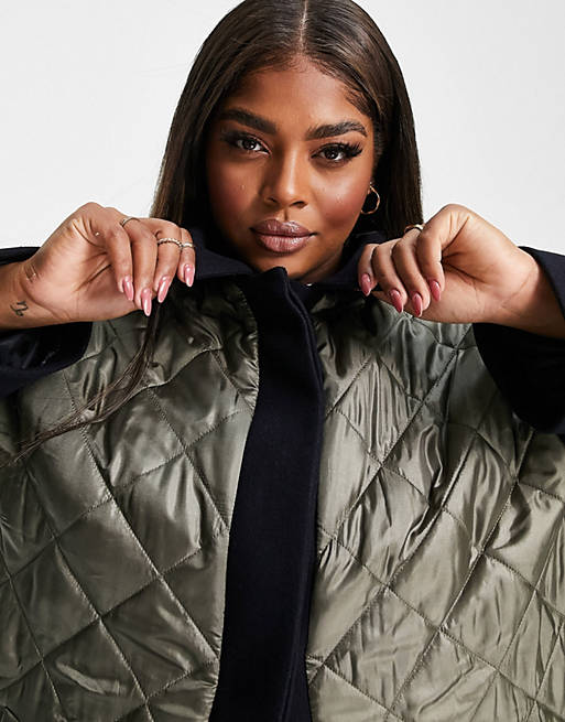 Coats & Jackets Curve hybrid quilted shacket in khaki and navy 