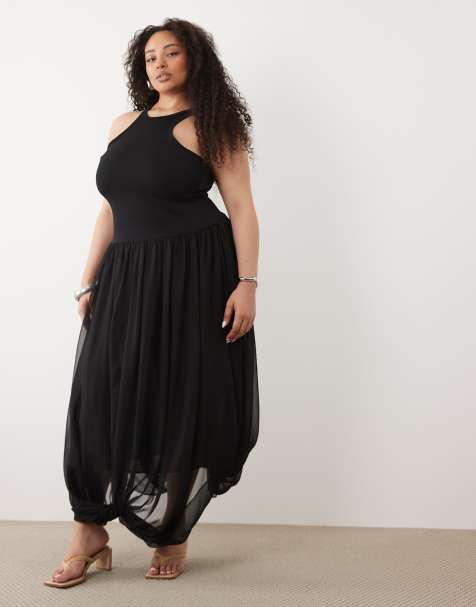 ASOS DESIGN Curve hybrid racer maxi dress in black
