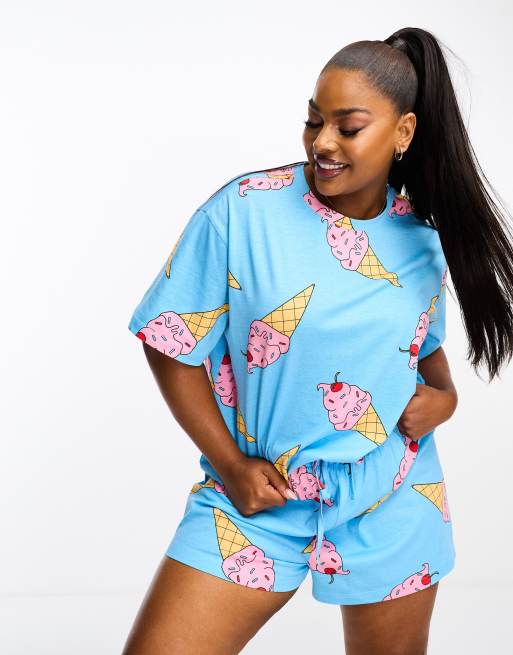 ASOS DESIGN Curve ice cream oversized tee short pajama set in