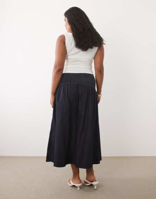 ASOS DESIGN Curve – Indigoblå culotte-jeans med smockat midjeband, 5 av 5