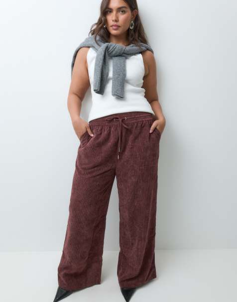 ASOS DESIGN Curve instapbroek met wijde pijpen van corduroy in donkerbruin - view 1