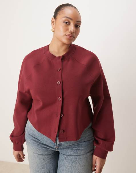 ASOS DESIGN Curve interlock cardigan in burgundy - view 1