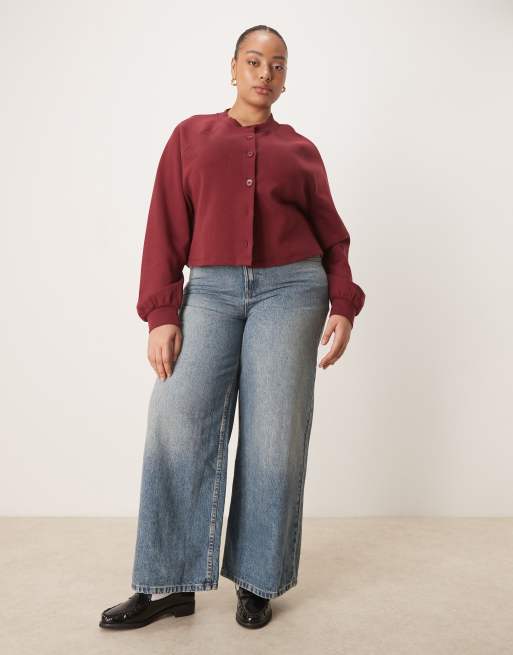ASOS DESIGN Curve interlock cardigan in burgundy, 3 of 4