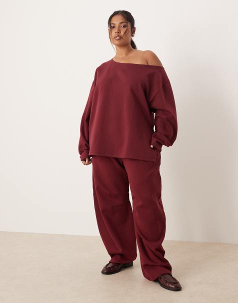ASOS Design Curve Interlock co-ord in burgundy - view 1