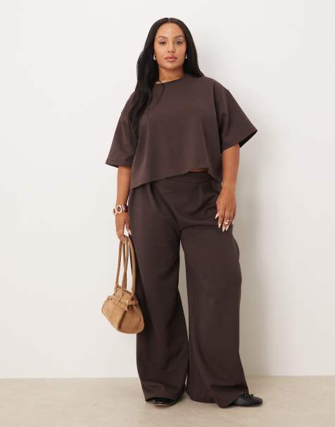 ASOS DESIGN Curve interlock co-ord in chocolate brown - view 1