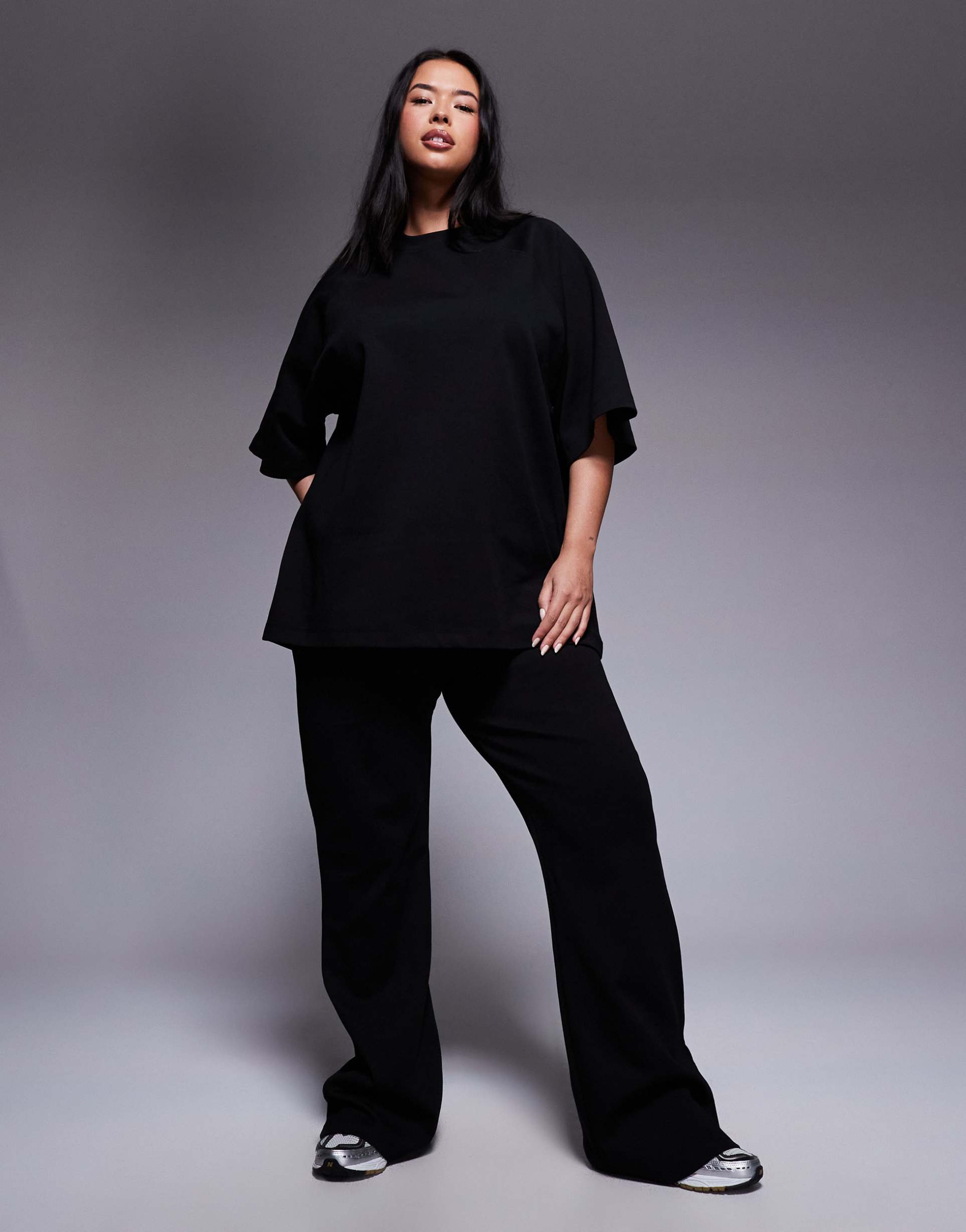 asos design curve interlock flared sweatpants in black - part of a set