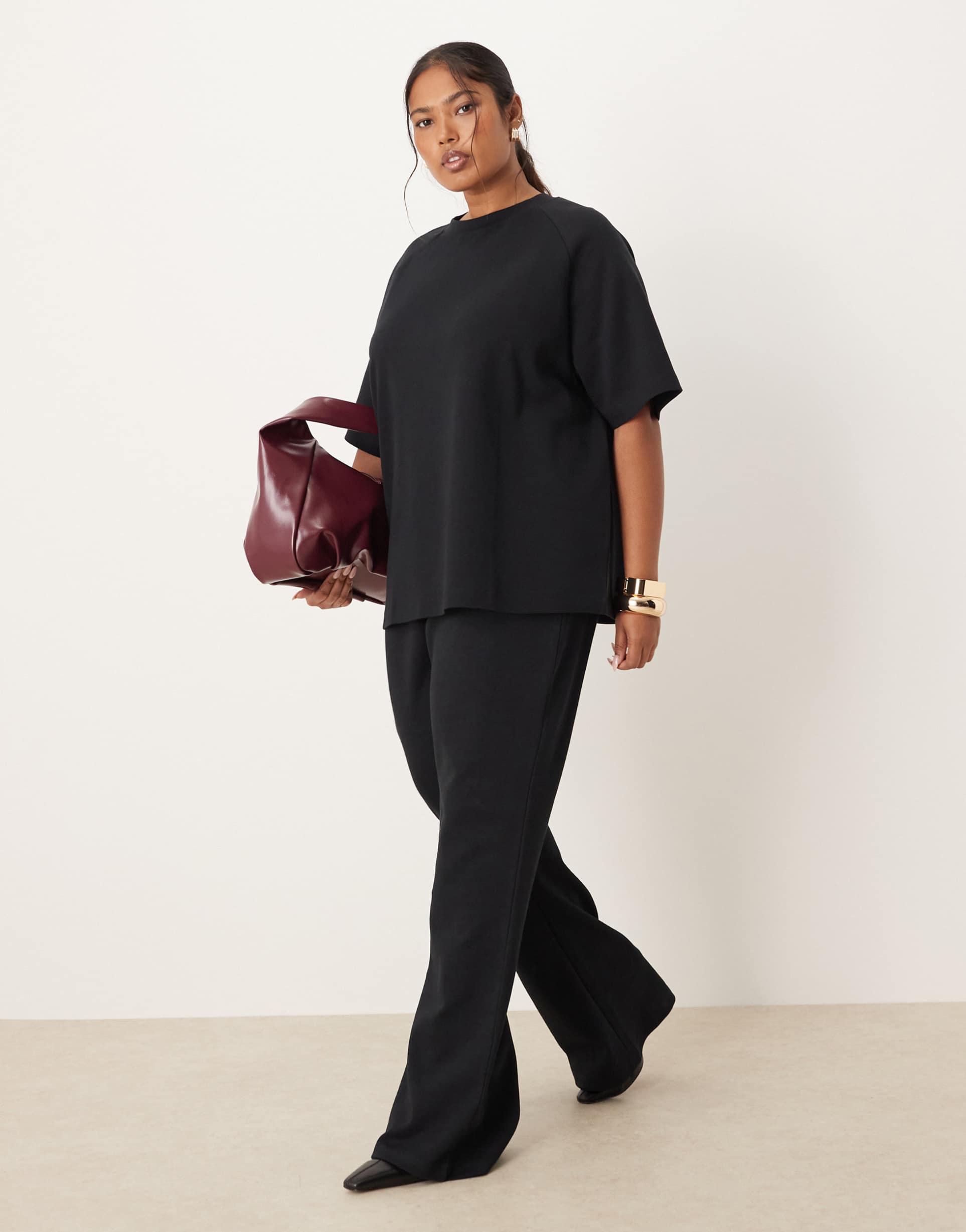 asos design curve interlock flared sweatpants in black - part of a set