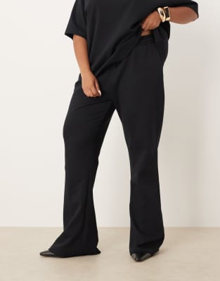 Asos Curve Asos Design Curve Interlock Flared Sweatpants In Black