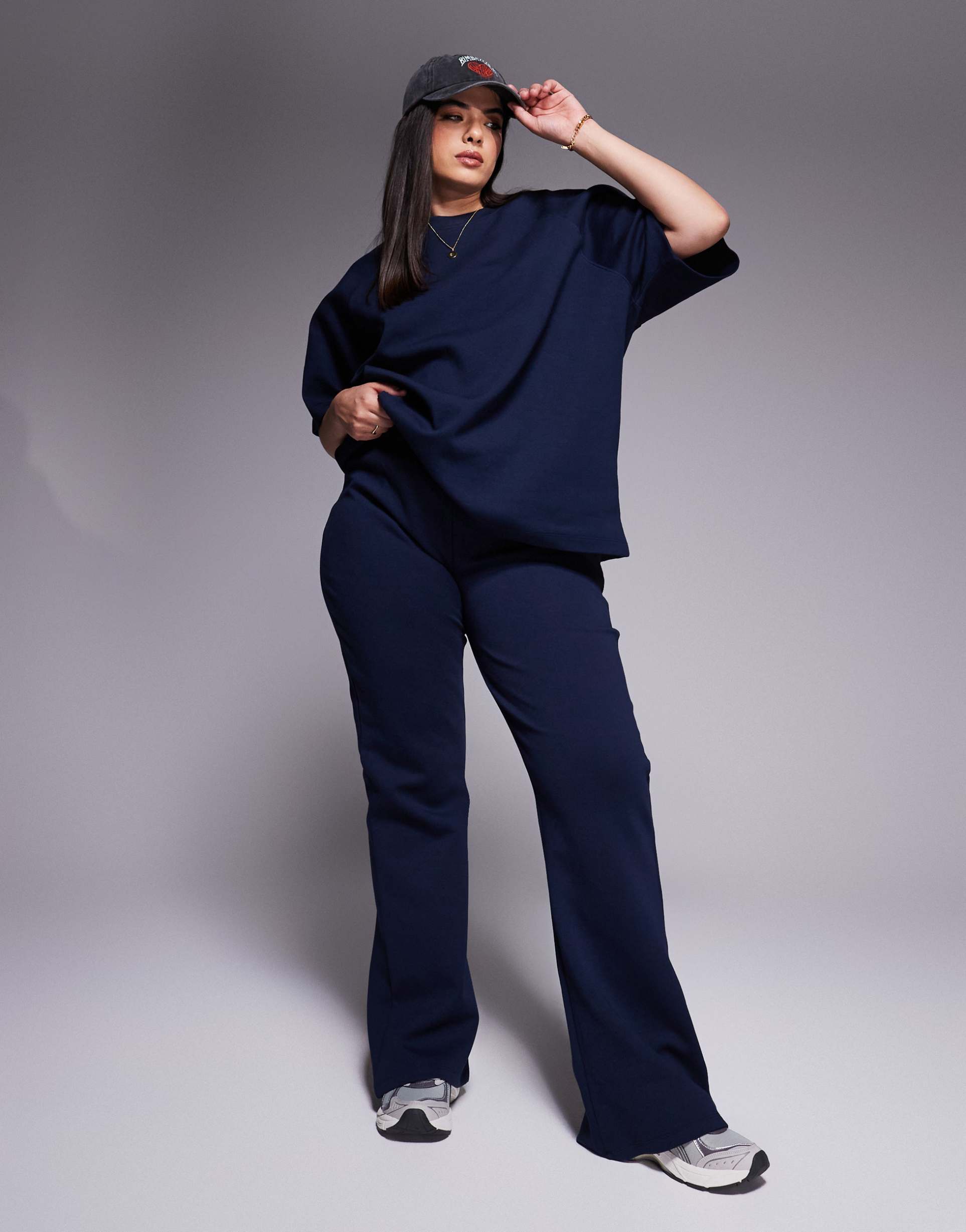 asos design curve interlock flared sweatpants in navy - part of a set