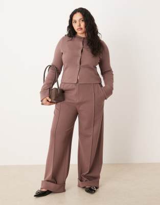 ASOS DESIGN Curve - Interlock-Jogginghose in Braun mit Krempelsaum-Brown