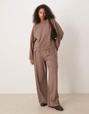 Asos Curve Asos Design Curve Interlock Oversized Crew Neck Top In Brown