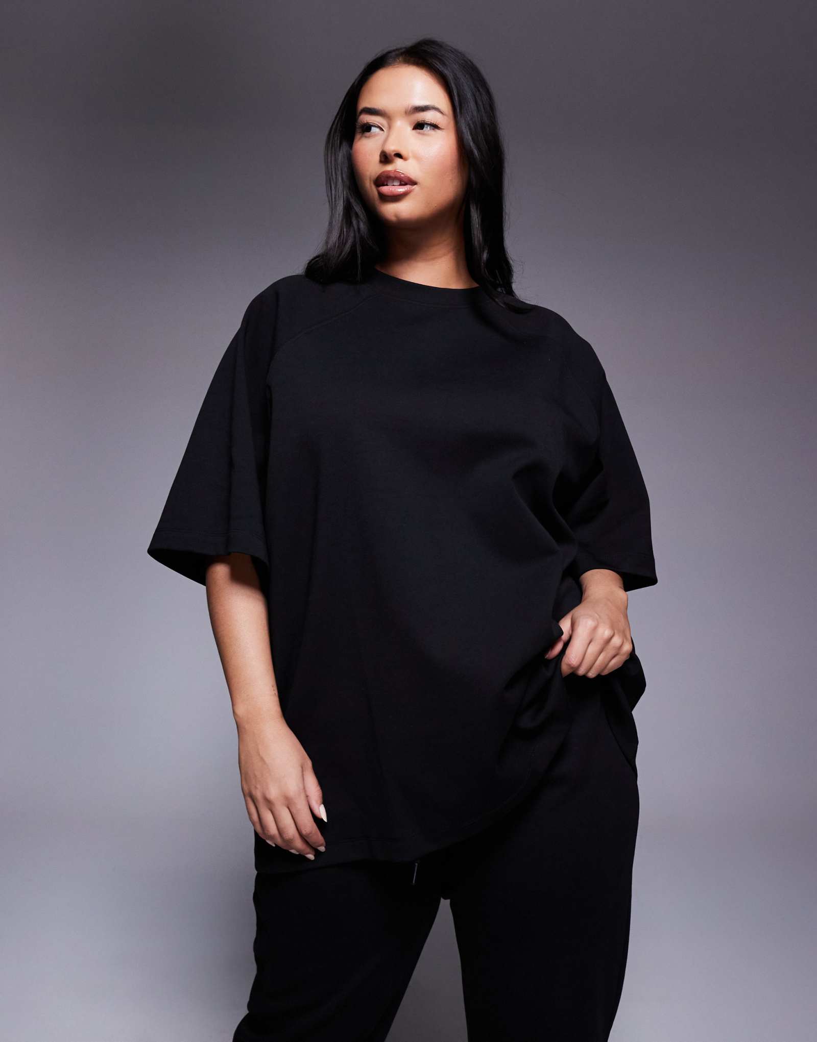 Футболка-реглан ASOS DESIGN Curve interlock черного цвета - часть комплекта