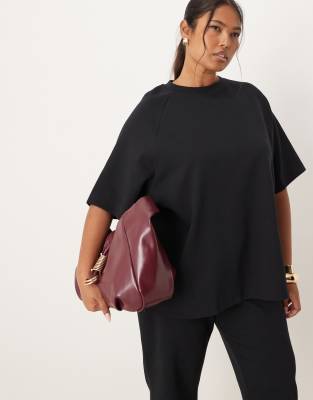 Asos Curve Asos Design Curve Interlock Raglan T-shirt In Black