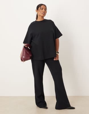 Asos Curve Asos Design Curve Interlock Raglan T-shirt In Black