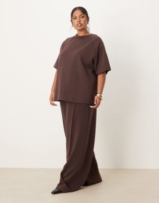 Asos Curve Asos Design Curve Interlock Raglan T-shirt In Brown