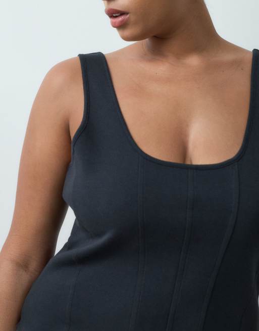 ASOS DESIGN Curve interlock scoop neck corset top with boning in black, 5 of 5