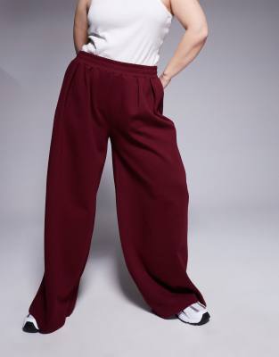 Asos Curve Asos Design Curve Interlock Super Wide Leg Pants In Red