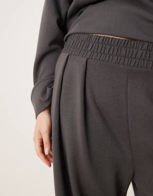 Asos Curve Asos Design Curve Interlock Super Wide Leg Pants In Gray